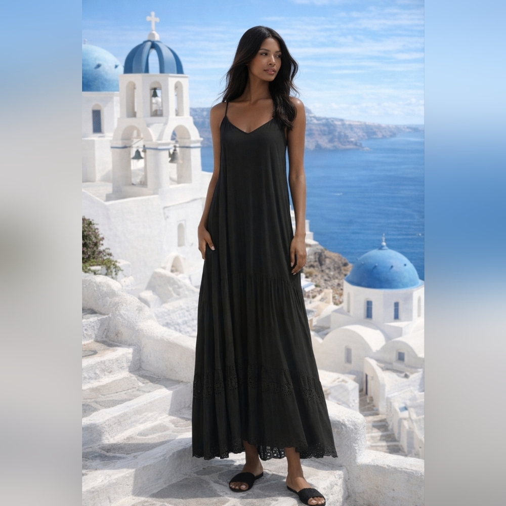VixPaula Hermanny Elegant Black Eyelet Maxi Dress L